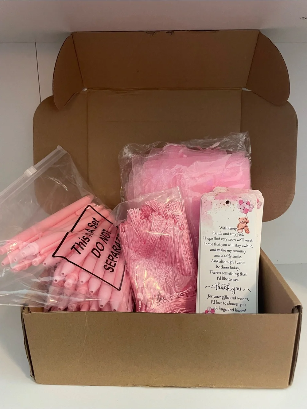 Pink Baby Shower Favor Set - Pink Tulle & Ribbon 50 Piece set.